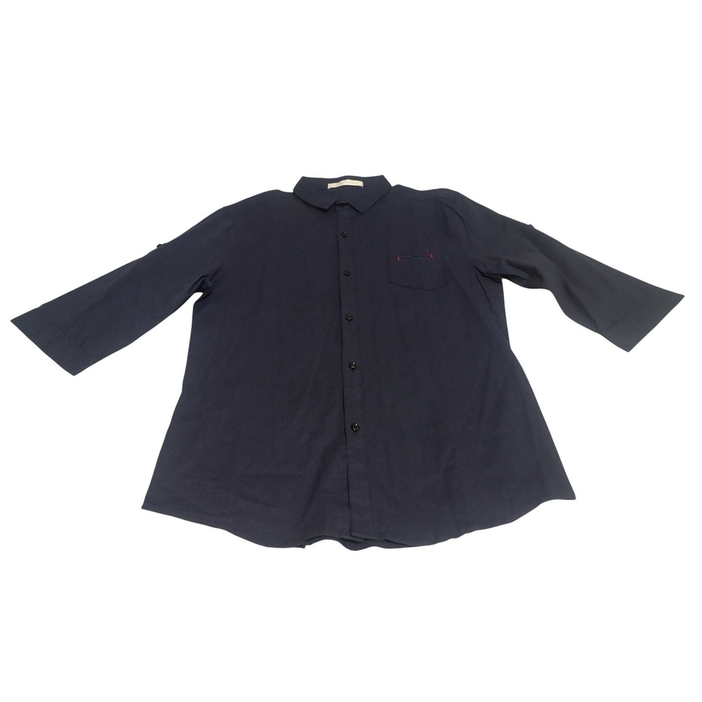 Jia Xing Fashion Mens 3/4 Sleeve Button Up Shirt Cotton Roll Tab Blue Fits S